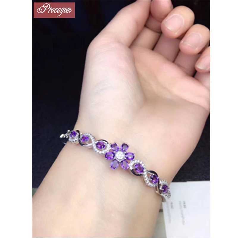 

Natural Amethyst Bangles Genuine Gemstone women chic flower bangles gift 925 Sterling silver fine Jewelry Manufacturer #087