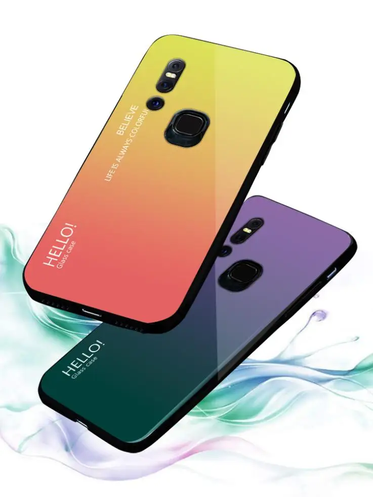 ДЛЯ vivo V15 /V15 Pro Чехол тонкий Marbel градиентный цвет Закаленное стекло силиконовый