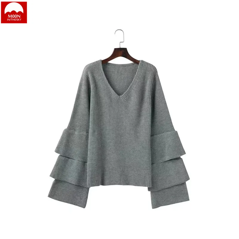 MOON IN THE SKY The New Bell Sleeve Warm Sweater Woman Autumn And Winter Knitting Shirt Solid Color MY-005 | Женская одежда