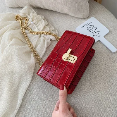 red big Женские модные сумки с каменным узором из искусственной кожи, сумка через плечо, Женская мини-сумка через плечо, женские вечерние сумки с цепочкой - Цвет: red big