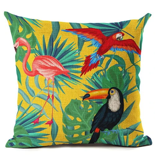 Наволочка из льна с тропическим зеленым растением и цветами|cover pillow case|pillow caselinen