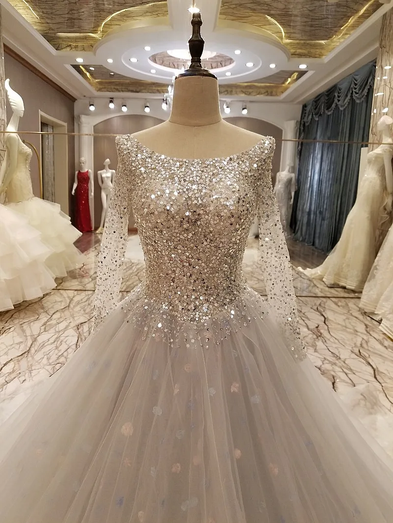 2017 New Real Photos Gray Formal Long Sleeves Evening Dress Gown See Through Back Beading Sequined Handwork Prom Dresses | Свадьбы и