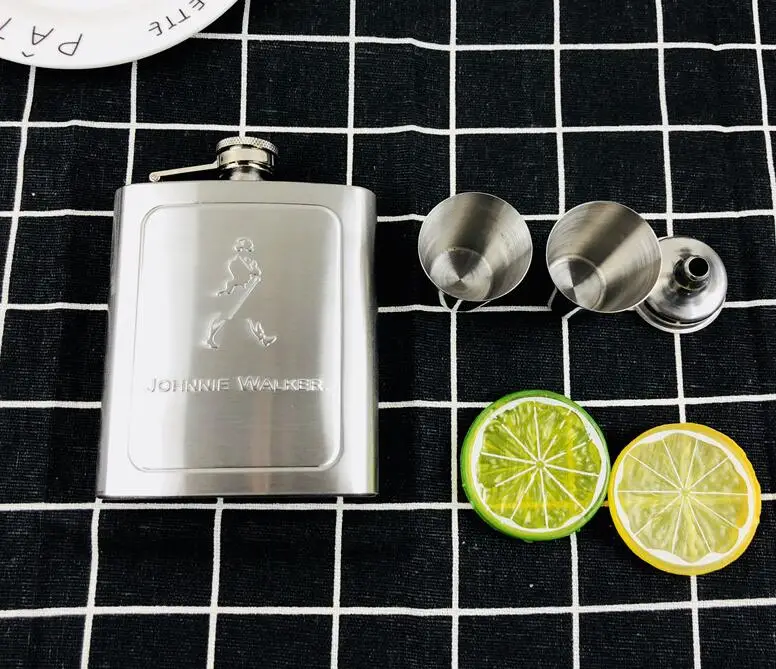 7 унций бутылка виски отпечаток Джек водка Воронка FLAGON 304 нержавеющая сталь алкоголь ликер бедра фляжка чашки черный Фестиваль подарочная коробка набор - Цвет: man cups funnel