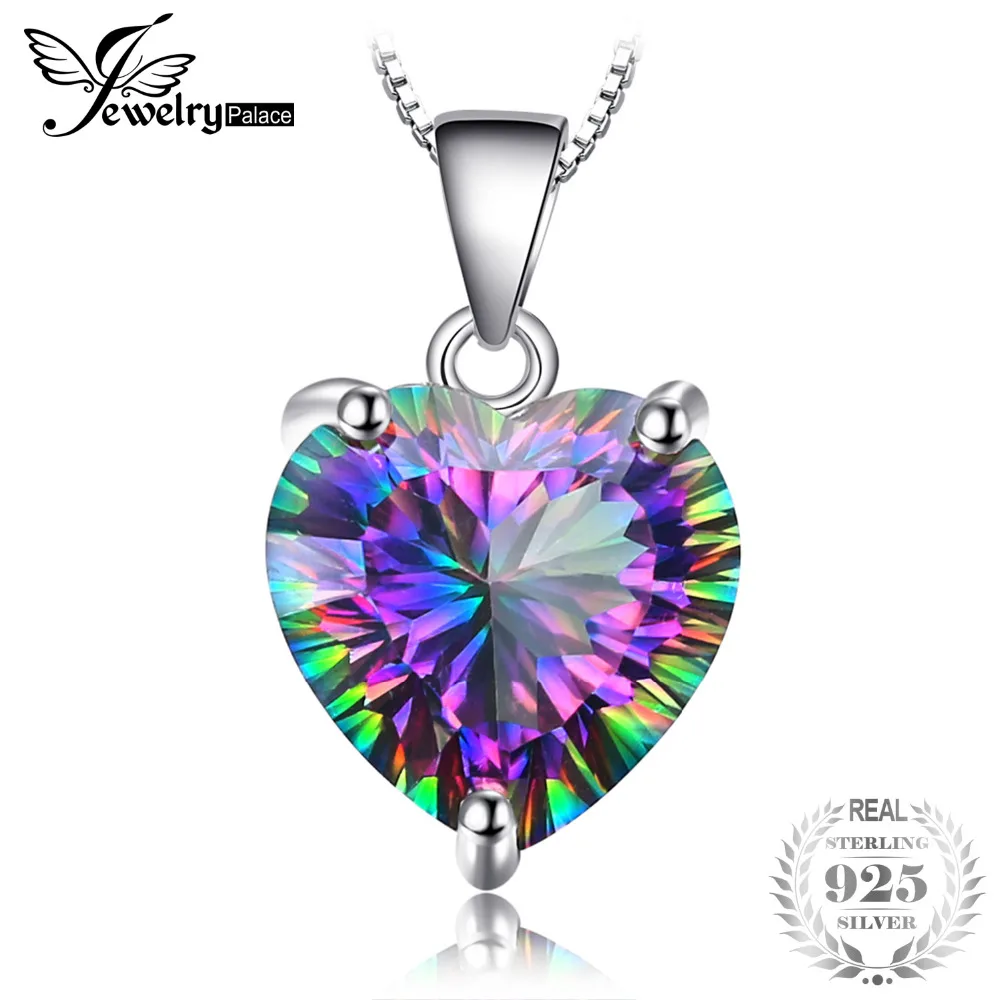 JewelryPalace 4ct Rainbow Fire Mystic Topazs Pendant Solid 925 Sterling Silver Vintage Jewelry Heart Brand New |