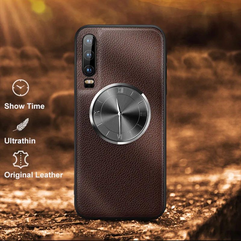 Кожаный чехол с зернистой текстурой личи для huawei P30 P30Pro, чехол для просмотра времени, металлический стеклянный чехол для часов huawei mate 20 Pro P20 20Pro Capa
