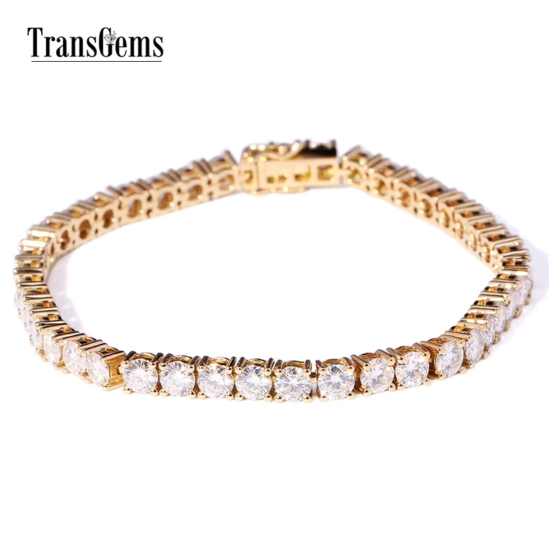 Женский браслет для тенниса TransGems однотонный из желтого золота 14 к диаметр 4 мм 12 6