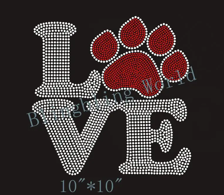 Бесплатная доставка Любовь Собака Щенок Следы лап Стразы для переноса утюгом Hot