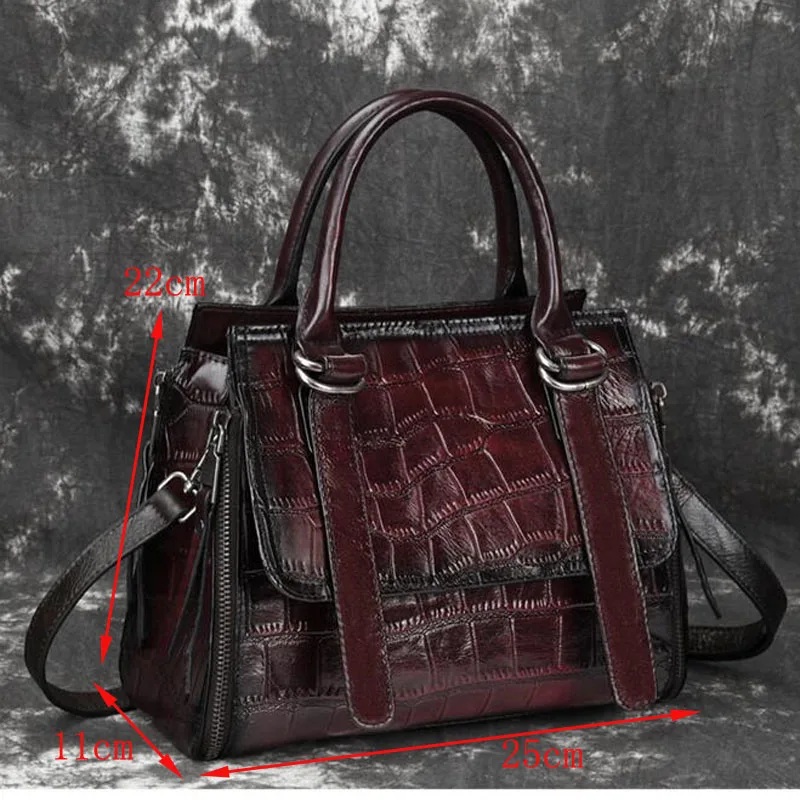 Женская сумка из натуральной кожи с верхней ручкой, Сумка с узором «крокодиловая кожа» для женщин, сумка через плечо, сумка-мессенджер, сумка-тоут, кожаные сумки B