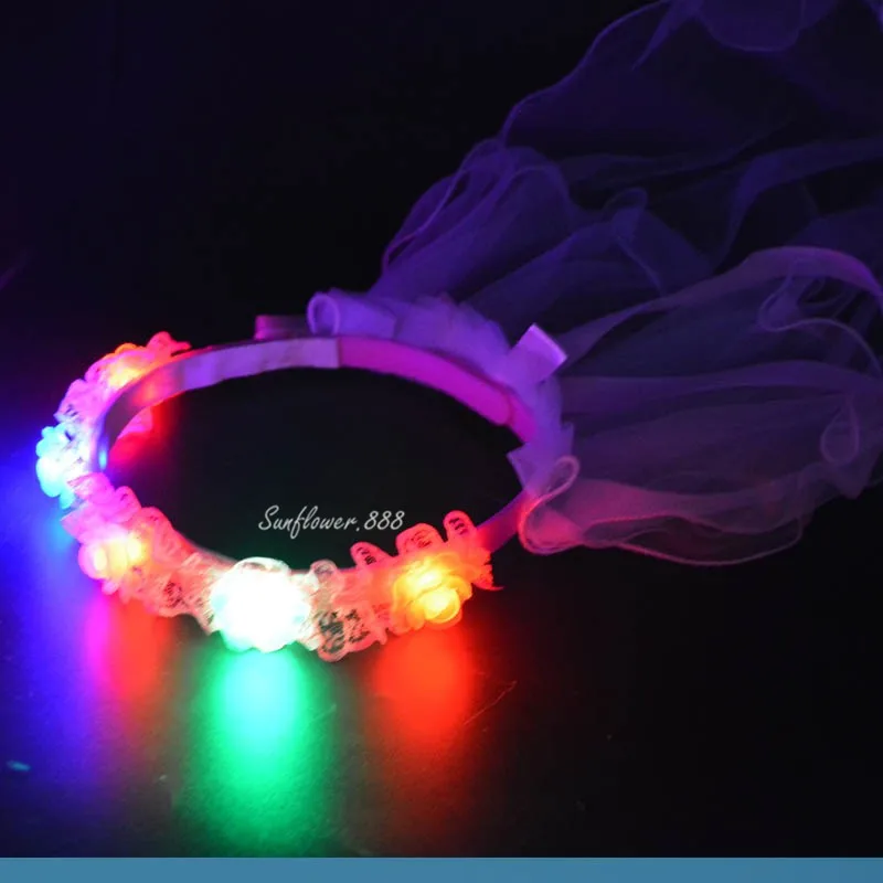 LED Flashing Light Girls Bridal Artifical Flower headband garland Veil Party Wreath Show home decor birthday | Дом и сад