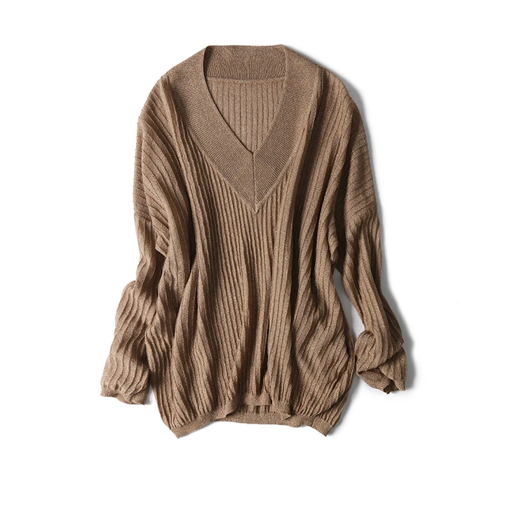 

women's spring summer fashion sweater pullover bright silk clip yarns knit V-neck elegant color one&over size