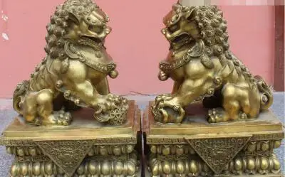 18 &quotКитайский Бронзовый Foo Фу Собака Guardion Дверь ворота льва Leo малыш животных