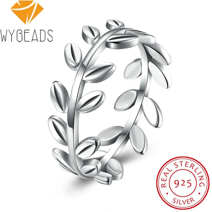 Wybeads 100% 925 стерлингового серебра Laurel wreath Кольца листья палец кольцо для Для женщин