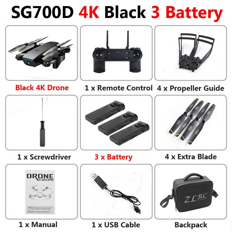4K Black 3B Bag SG700-D WiFi FPV Mini Drone двойная камера 720P 1080P 4K оптический поток воздушная видео Профессиональный складной Радиоуправляемый квадрокоптер игрушка XS809S - Цвет: 4K Black 3B Bag