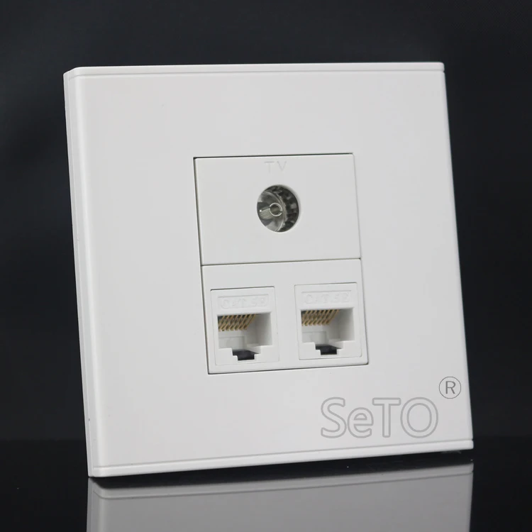 SeTo 86 Тип двойные порты RJ45 Cat5e сетевая Lan + TV настенная панель гнездо Keystone Лицевая