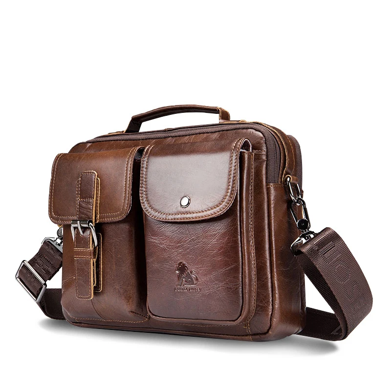 

LAOSHIZI Genuine Leather Briefcase Men Shoulder Bag Soft Cowhide Messenger Bag Vintage Male Handbags Business Tote