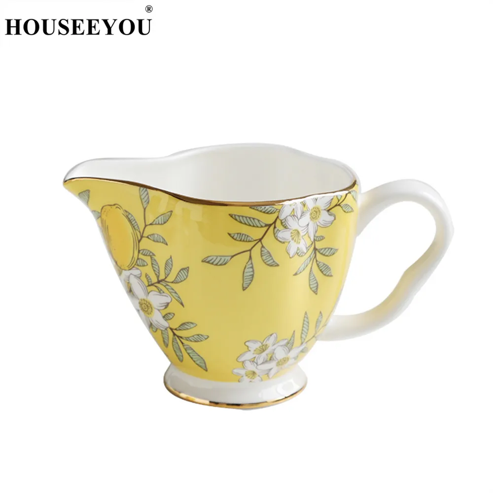 Milk Jug HOUSEEYOU, британская послеобеденная черная чайная чашка, блюдце, набор, высокое качество, костяной фарфор, лимонный цвет, цветочный узор, классический английский кофейный набор - Цвет: Milk Jug