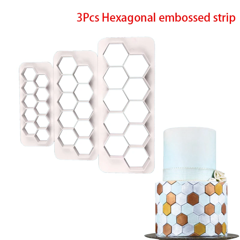 3pcs Hexagonal Embossed Strip Cookie Cutters Moulds Cute Animal Candy Shape Biscuit Mold Pastry Decorating Baking Fondant Style