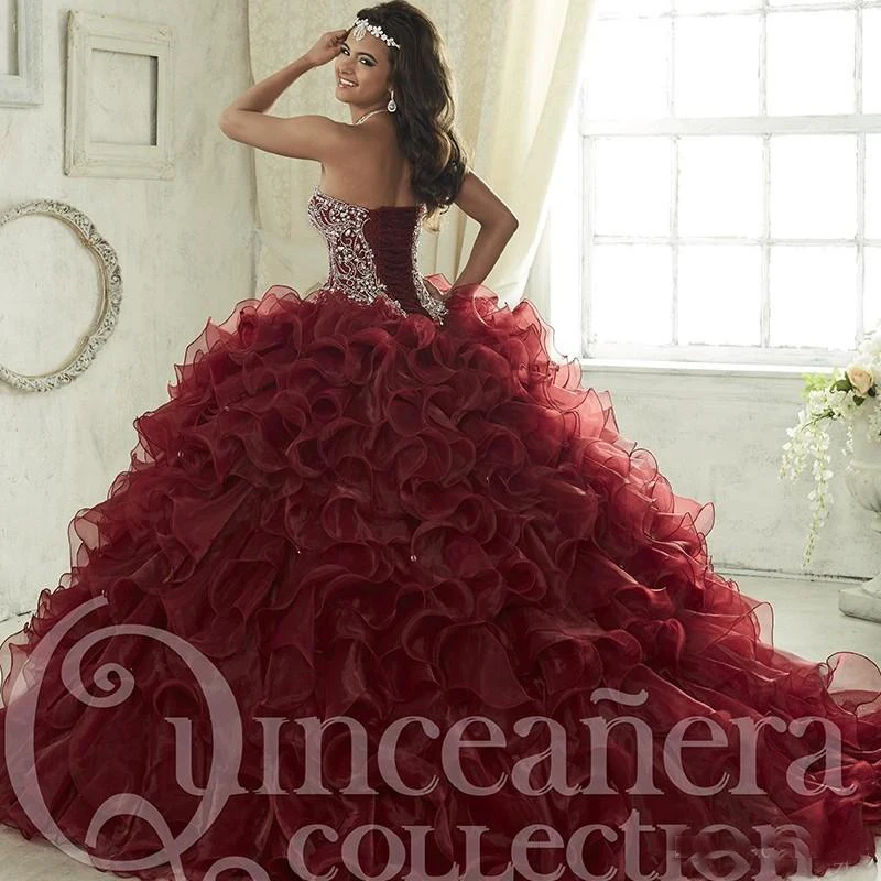 Пышное Платье Maroon Quinceanera роскошный корсет с кристаллами 16 маскарадных платьев со