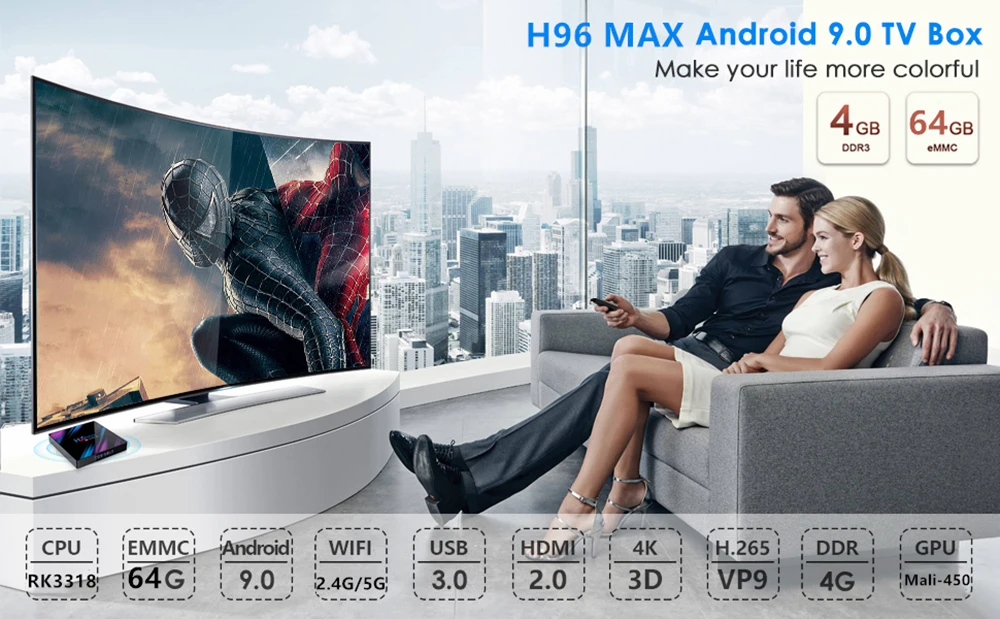 H96 Max Смарт ТВ коробка Android 9,0 RK3318 Quad-Core 2/4GB 16 GB/32/64 Гб USB 3,0 двухъядерный процессор Wi-Fi 4K Android Мини ТВ ящик медиа плеер