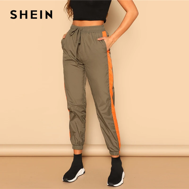 SHEIN Двухцветные Брюки С Кулиской Женские Повседневные Осенние Брюки С Завязками На Талии
