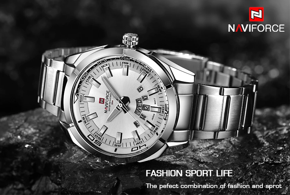 Бренд NAVIFORCE, мужские часы, роскошные, спортивные, кварцевые, 30 м, водонепроницаемые, мужские часы, нержавеющая сталь, ремешок, Авто Дата, наручные часы, Relojes