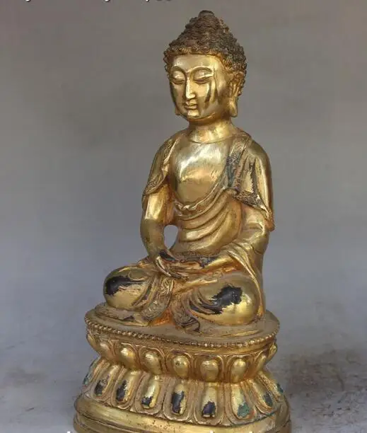 10 &quotСтарая тибетская бронзовая позолоченная сиденья Шакьямуни Амитабха Будды