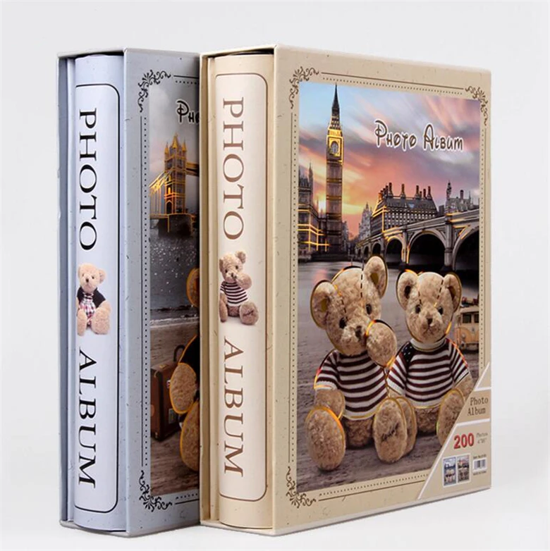CASEGRACE 200 Sheets 6 Inch Teddy Bear Photo Album Interleaf Type Family Photo Albums Cartoon Photo Album For Baby Children Gift