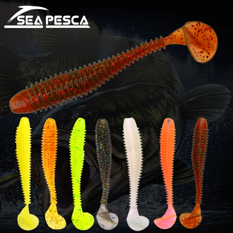 SEAPESCA, 10 шт./лот, Мягкая приманка-весло, 75 мм, 2,8 г, застенчивые черви, приманки для рыбалки, личинки для рыбалки, снасти ZB100