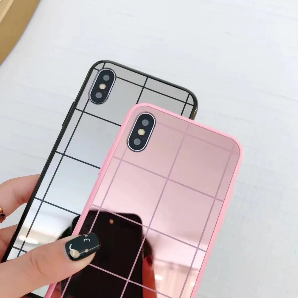 Zxtrby зеркало для макияжа чехол iPhone XR XS XSM X 6 S 7 8 плюс плед полоса глянцевый телефона