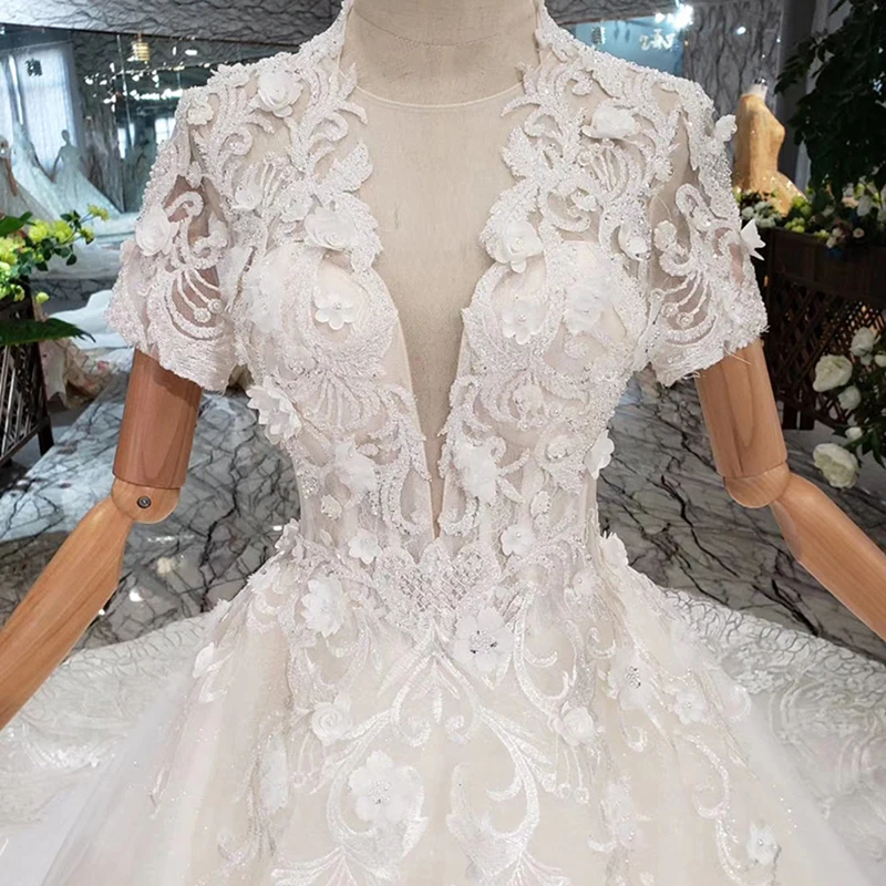 HTL253 свадебное платье с цветочным принтом 2020 короткими рукавами V-образным