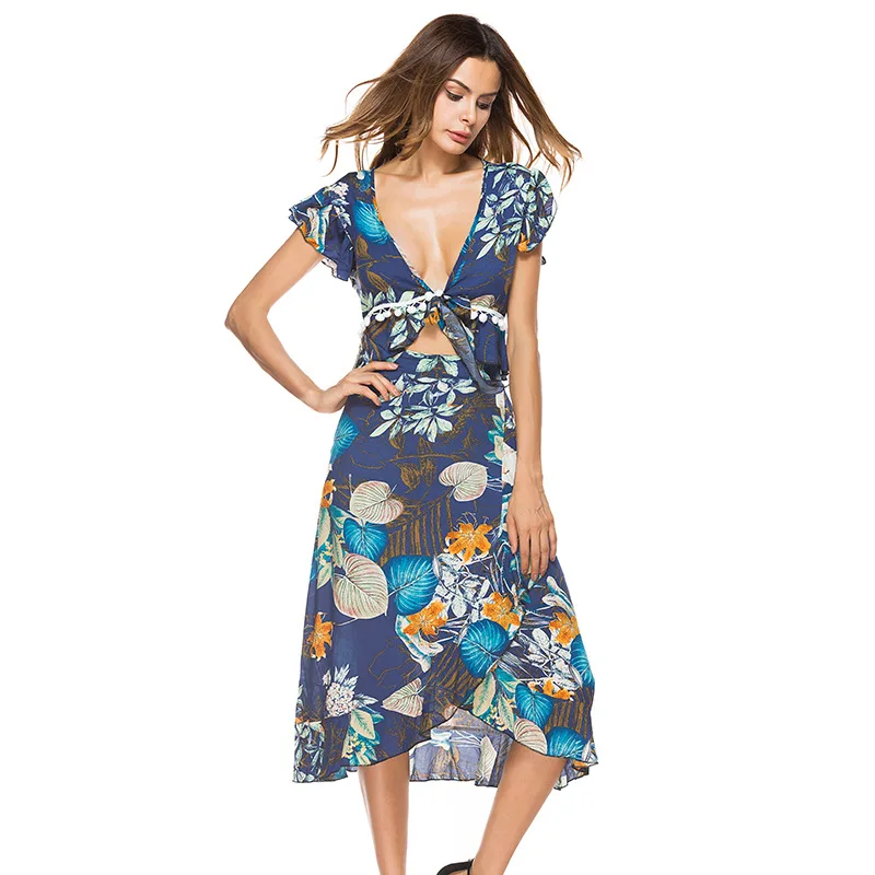 Fashion 2018 Dress Women Summer Ukraine Bohemian Tassel Floral Print Sexy V-neck Casual Loose Beach Plus Size | Женская одежда