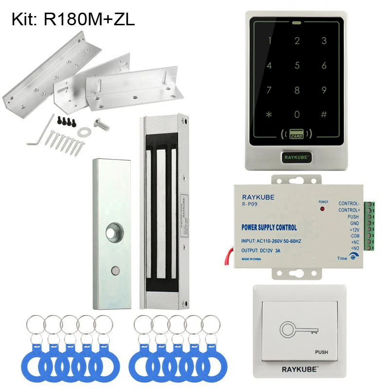 180MZL RAYKUBE RFID система контроля доступа двери DIY комплект с Электронный магнитный замок 12 В 3A блок питания сенсорная клавиатура доступа - Цвет: 180MZL