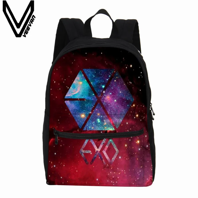 Veevanv Для Мужчин's Рюкзаки нью exo Письмо печати Мода ноутбук Сумки Grils Холст сумка