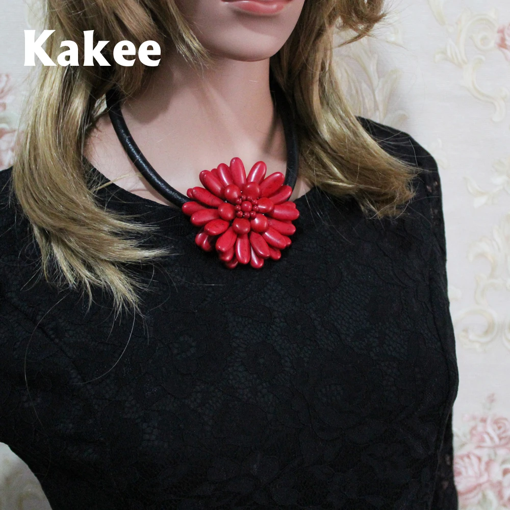 Женская веревка Kakee ожерелье с большим цветком бирюзовый камень бусинами в