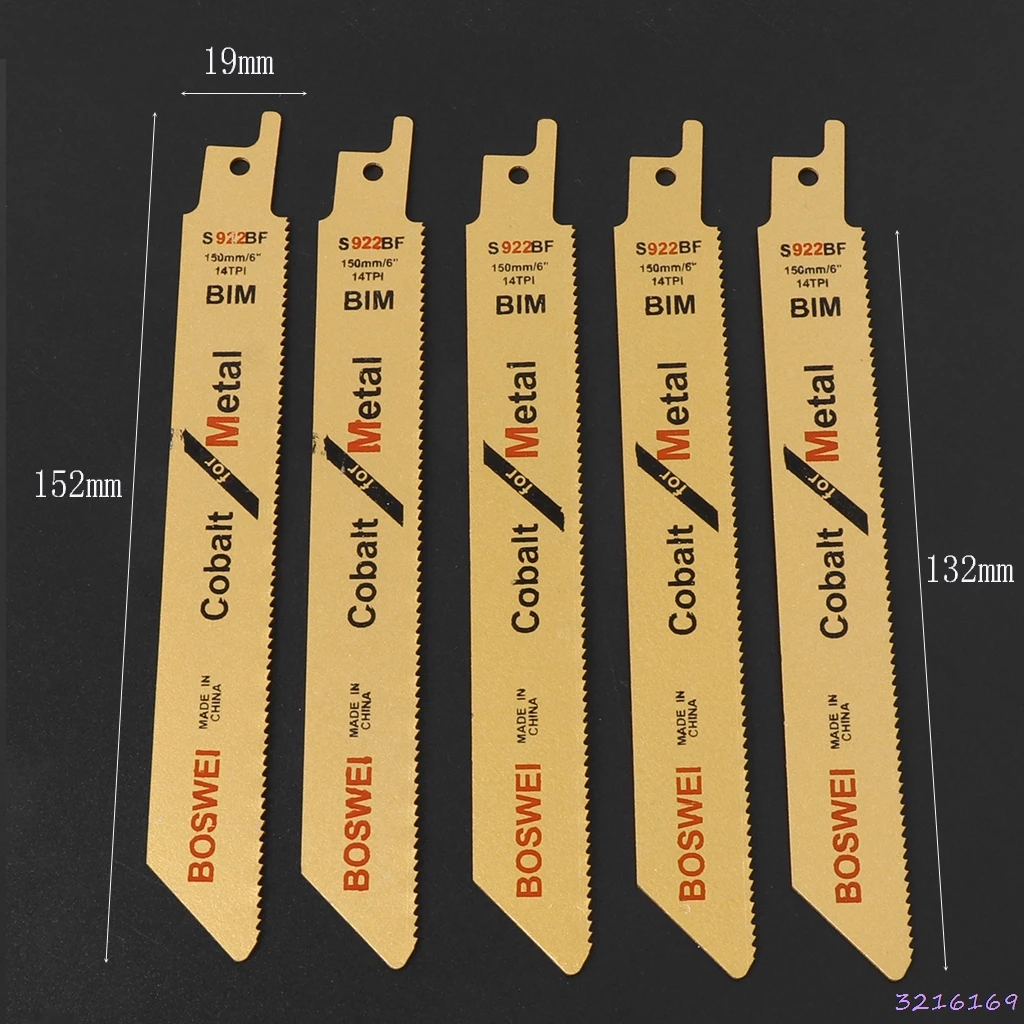 

5 Pc 152mm Golden BIM Reciprocating Cut Saw Blade S922BF For Metal Wood Cutting