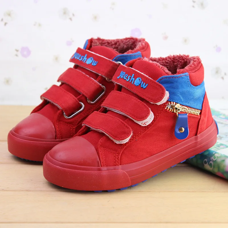 Новинка 2017 зимняя детская парусиновая обувь Yeeshow с флисовой подкладкой высокие