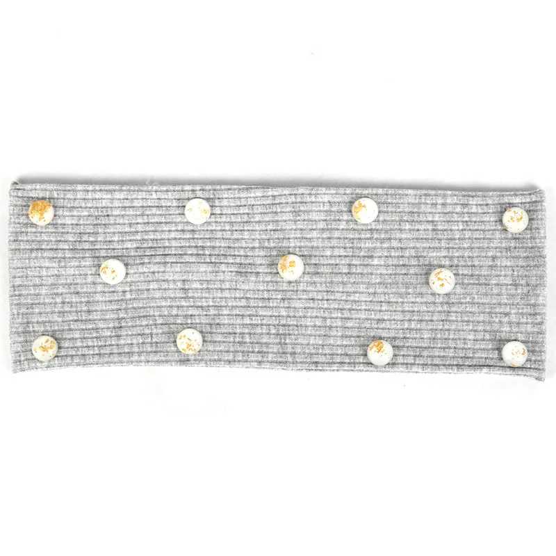 Light gray White Модные женские повседневные ребристые эластичные повязки на голову Золотые Фольга аксессуары из стразов полосатые плоские повязки для волос для женщин тюрбан из хлопка - Цвет: Light gray White