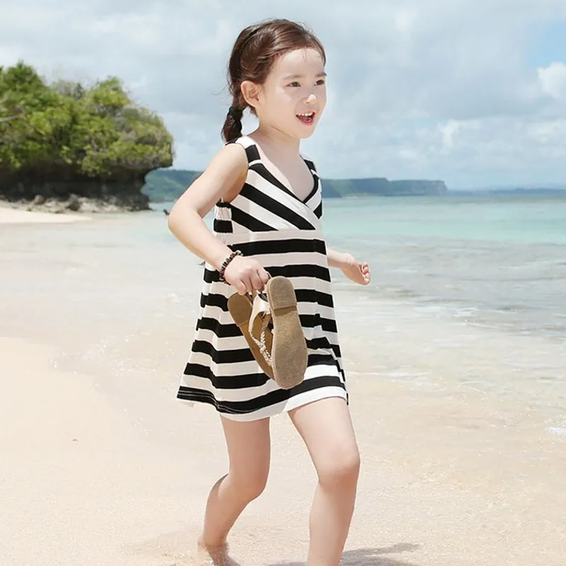 2019 летнее платье в полоску для девочек модные платья с открытой спиной маленьких