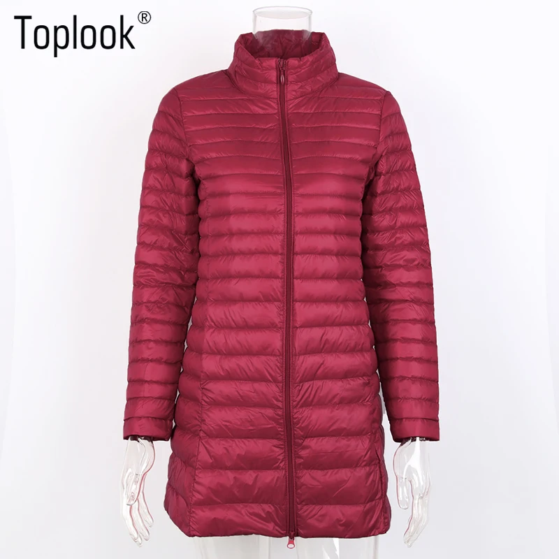 Toplook Long Light Down Jacket Womens 2017 Winter New Sleeve Stand-Collar Warm Coats High-Quality Fitness Jackets | Женская одежда