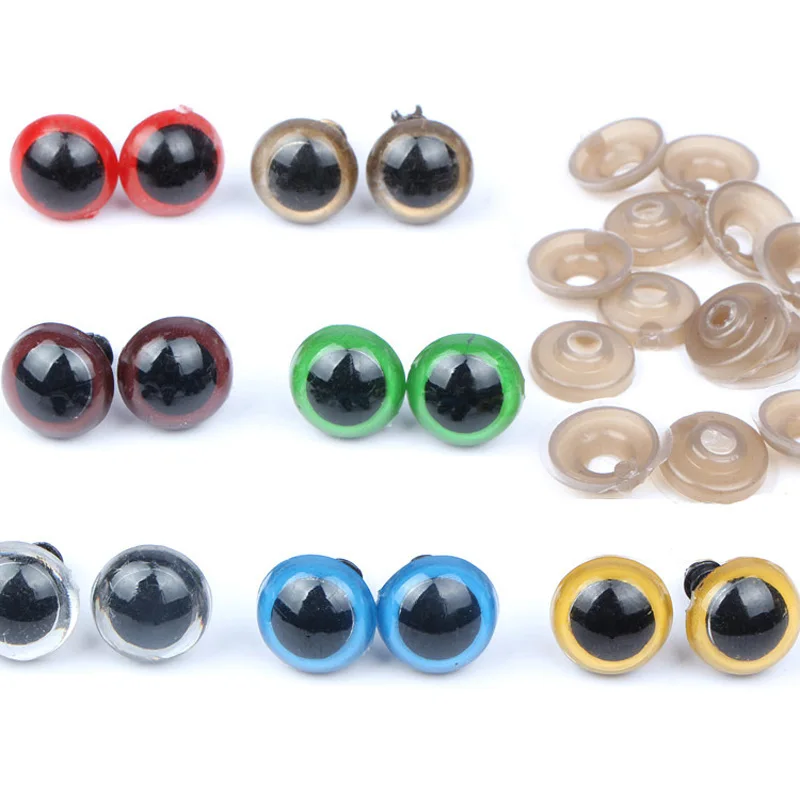 100PCS Colorful 10mm Plastic Safety DIY Doll Toy Eyes For Animal Puppet Crafts Amigurumi Bear Dolls Accessories with Washers