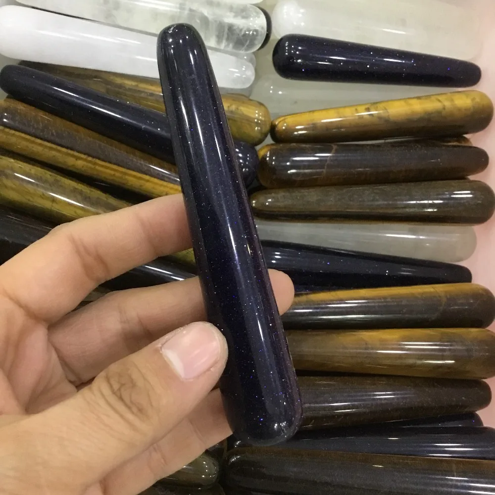 

Blue gold sand stone Massager Stick artifical stone Healing Crystal for body health