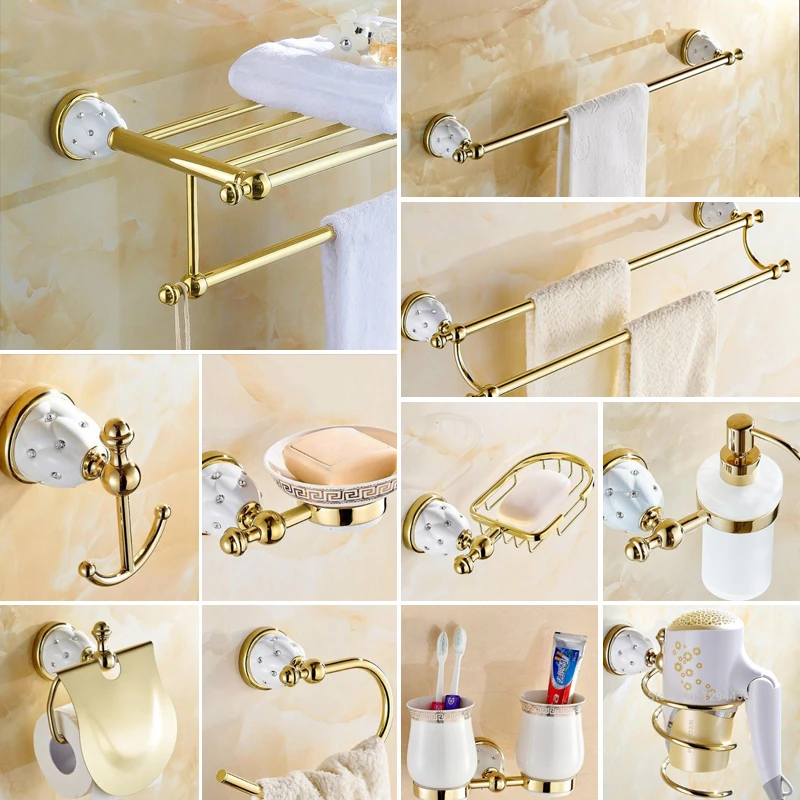 gold bathroom accessories sets crystal brass bathroom hardware sets wall mounted bathroom products free global shipping