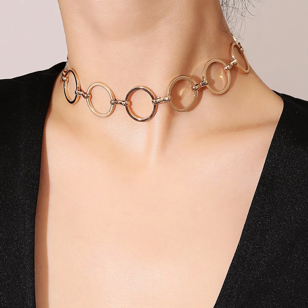 

High Quality Copper Geometric Round Circle Unique Design Chocker Necklace Fashion Women Trendy Hyperbole collares