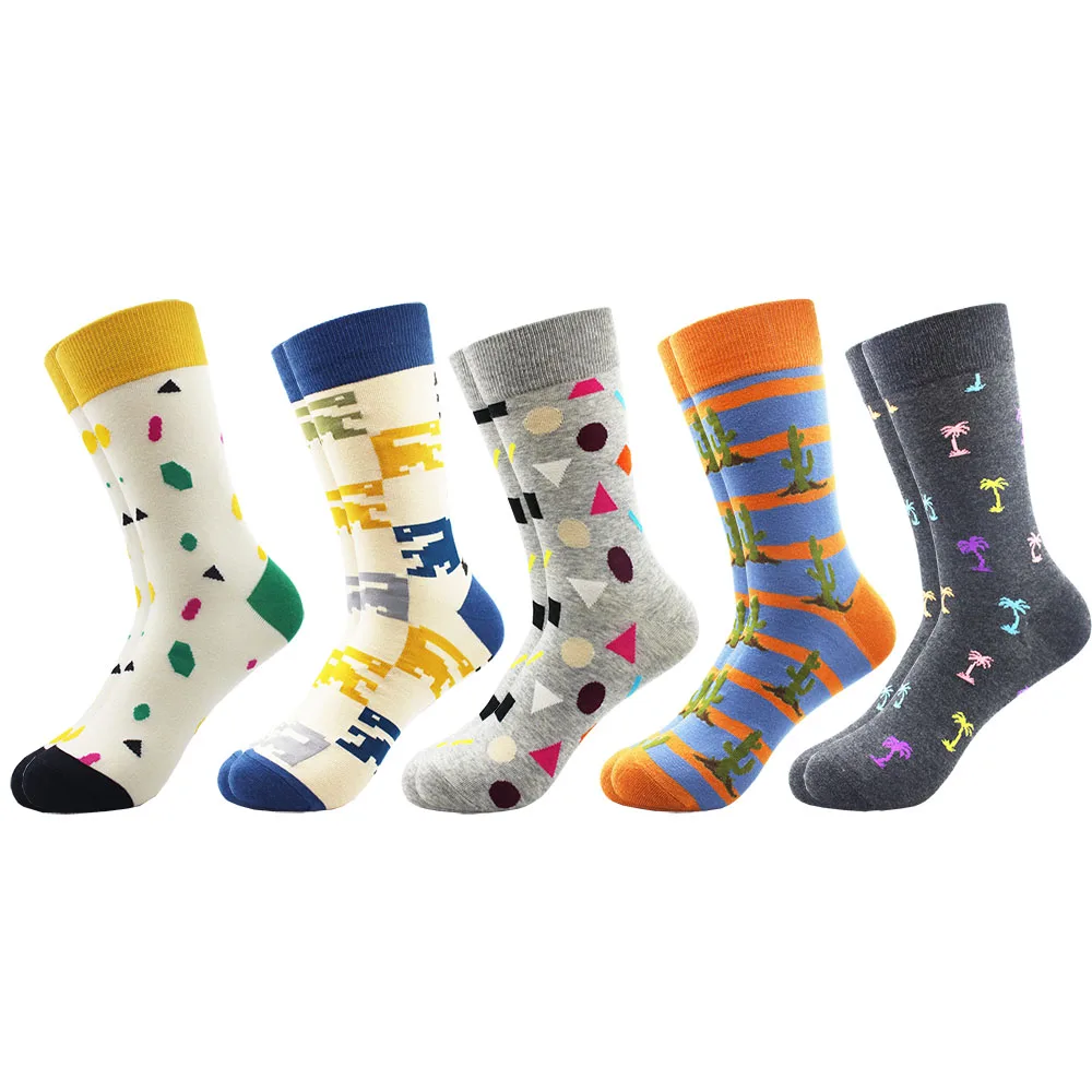 

5 pair/lot Novelty Men's Funny Dress Combed Cotton Socks Mixed Style Crew Casual Party Happy socks Cool Long Breathable