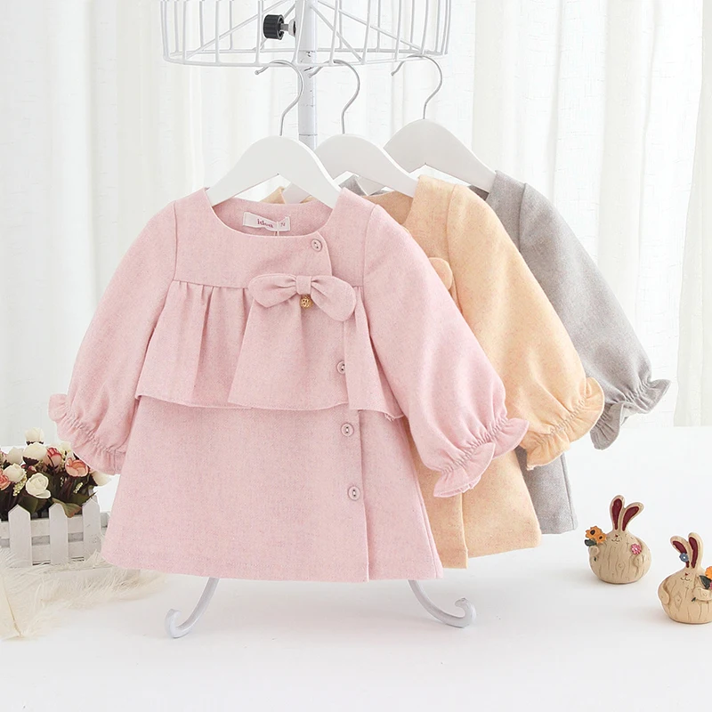 Новая Осенняя шерстяная Верхняя одежда для маленьких девочек пальто кардиган с