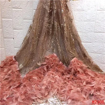 as picture HFX Beautiful Feather Nigerian Lace French Net Sequin Lace Fabric For Nigerian Wedding Embroidery African Lace Fabric F2300 - Цвет: as picture