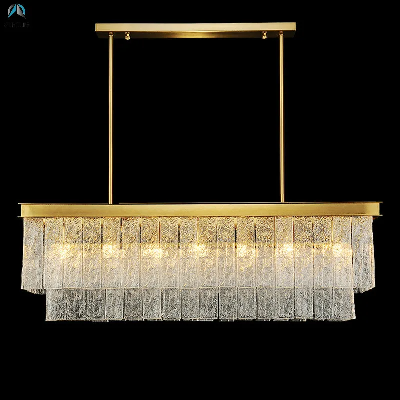 

American Modern Luxury Water Glass Sheet Metal Led Pendant Lights Living Room Round Rod Hanging Lamp Lustre Luminarias Fixtures