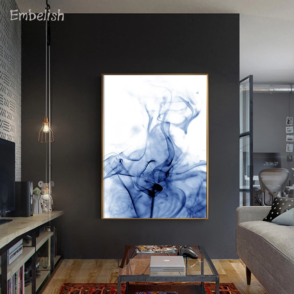 Embelish 1 Pieces Nordic Style Watercolor Blue Smoke HD Print On Canvas Paintings For Living Room Modern Wall Pictures Artworks | Дом и сад
