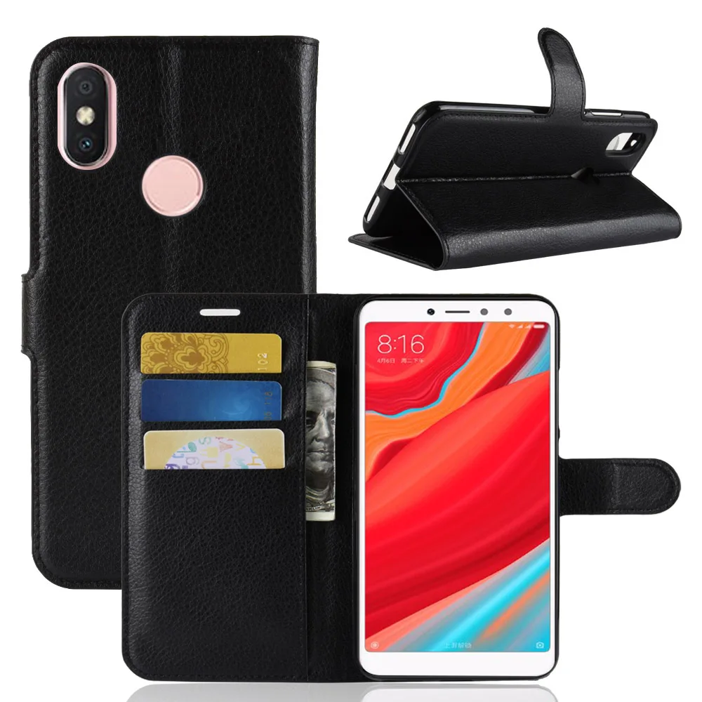 Чехол книжка для Xiaomi Redmi S2 черные кожаные чехлы книжки с бумажником и отделением