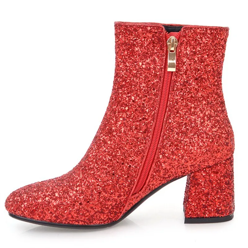 red glitter boots Шикарные зимние сапоги; женские блестящие ботинки с блестками; женские свадебные ботинки; вечерние туфли; женская обувь; большие размеры 43; bota feminina; - Цвет: red glitter boots